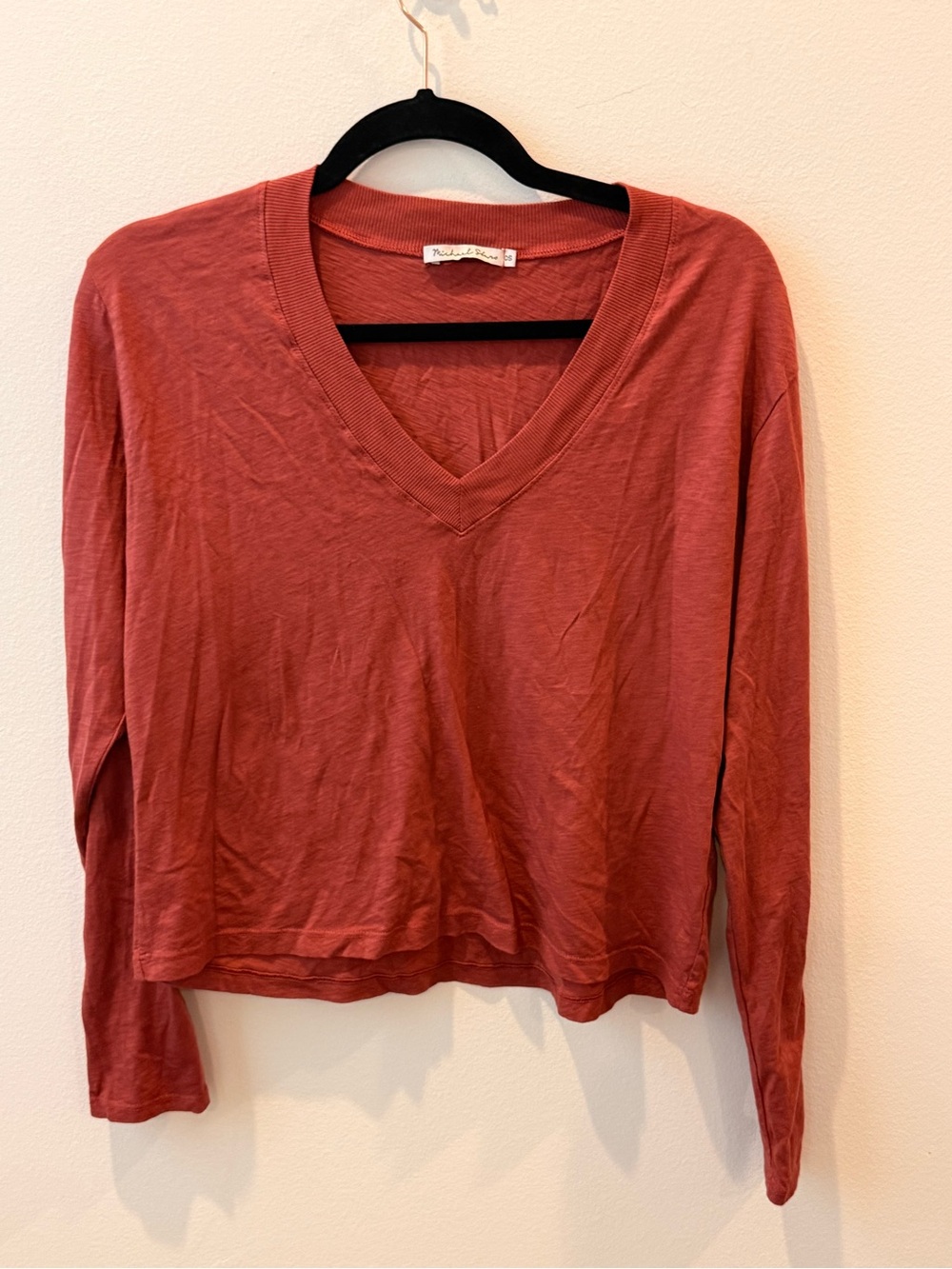 Michael Stars Rust Long Sleeve V-Neck Tee OS Soft Lightweight Top